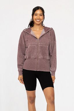 Fleece Hoodie Jacket with Tapered Sleeves Plum 24