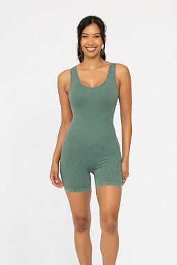 Mineral Wash Ribbed Active Romper Blue palm