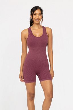 Mineral Wash Ribbed Active Romper Plum 24